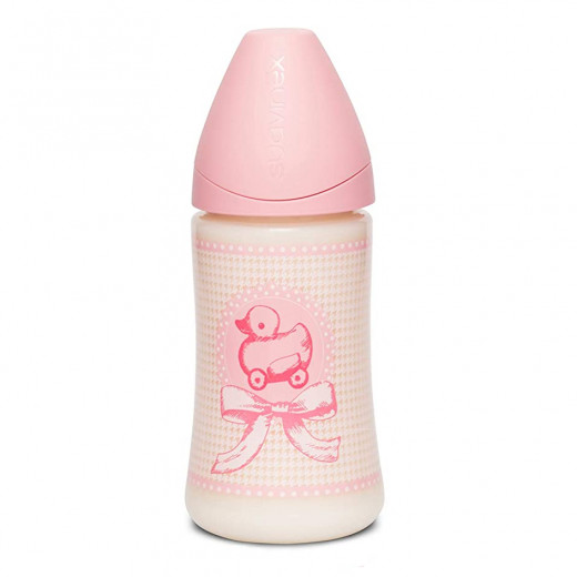 Suavinex Wide Neck Feeding Bottle For 0-6 Months, Pink Color, 270 ML