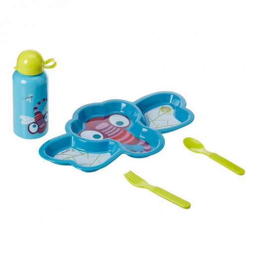 مجموعة أدوات طعام الأطفال، تصميم اليعسوب، باللون الأزرق من أوبس