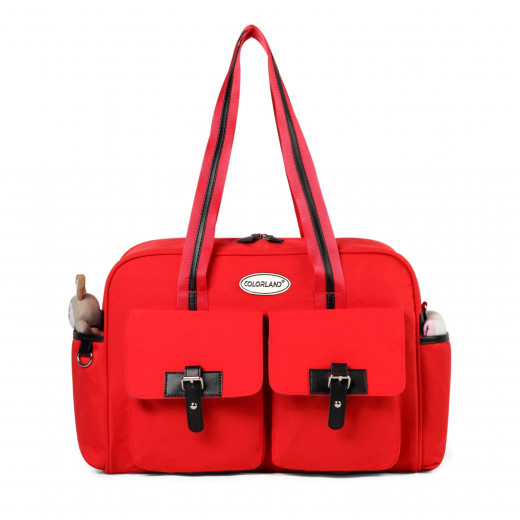 حقيبة ظهر جلد صناعي متعددة الوظائف للحفاضات, باللون الأحمر من كولورلاند