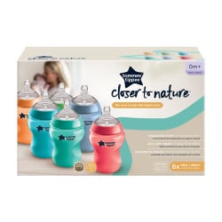 Tommee Tippee Closer to Nature Feeding Bottles, Bright Colors, 6 Pieces