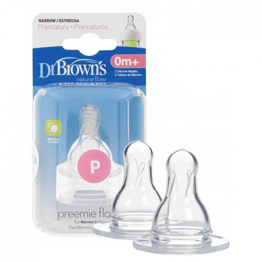 Dr. Brown's Preemie Flow Standard Silicone Nipple, 2 Packs