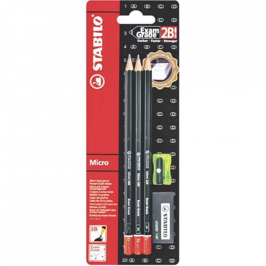 Stabilo Exam Grade Pencil Set with Eraser & Sharpener, 3 Pieces