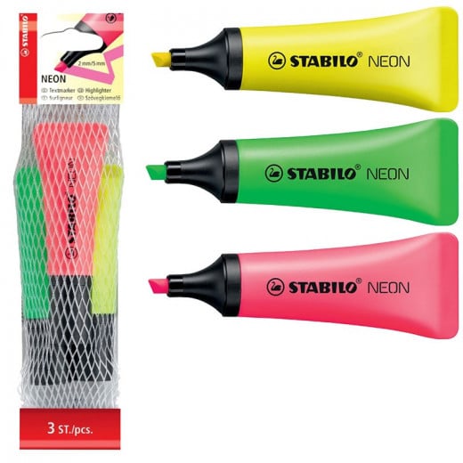 Stabilo Neon Highlighter, 3 Pieces