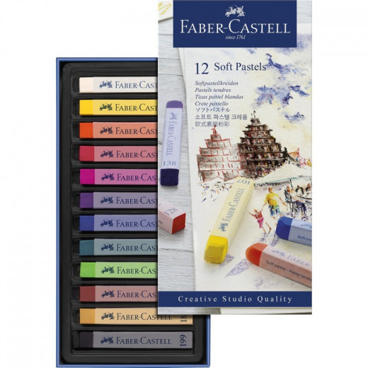 Faber Castell Soft Pastel Cardboard Long Pencils, 12 Colors