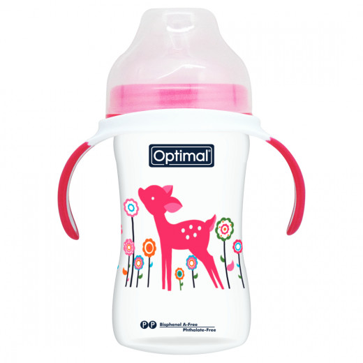 Optimal Extra Wide  Neck Feeding Bottle With Handle 240 Ml, Pink Color