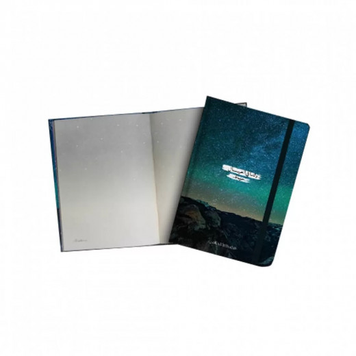 دفتر ملاحظات بتصميم غلاف الفضاء من مفكرة, مع مطاط, 20*15 سم, اللون الأخضر