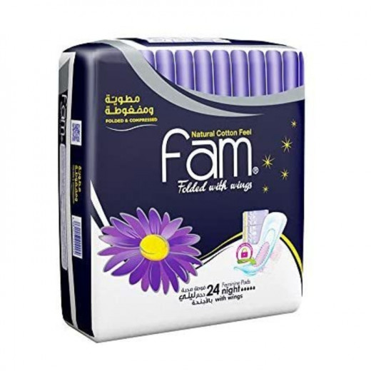 Fam Feminine Napkins Maxi Folded with wings Night 24 pads