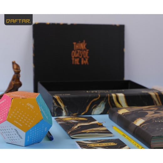 مجموعة هدايا أجندة 2023, بتصميم رخامي بالأسود والذهبي من دفتر