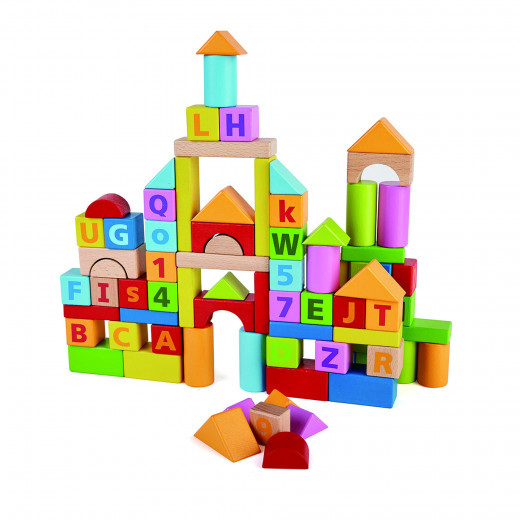 Hape Playset Wooden Cubes With Numbers And Letters, 80 Pieces