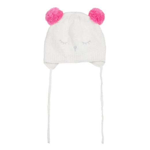Cool Club Winter Hat With Pink Pompoms, White Color