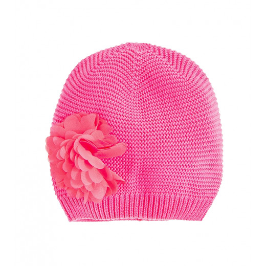 Cool Club Hollow Hat With Beautiful Knit Flower, Pink Color