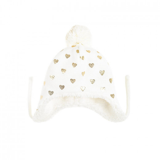 Cool Club Winter Hat With Stars Design, White Color