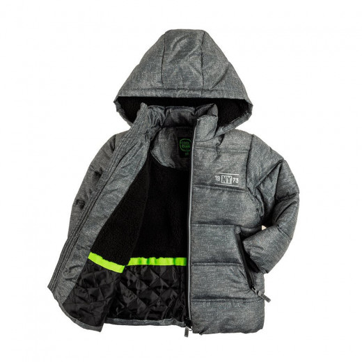 Cool Club Quilted Winter Jacket With Hood For Boys, Grey Color
