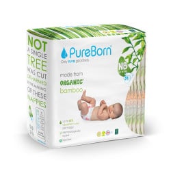 Pure Born Organic Nappies Single Pack, Leopard Design, Size Newborn, 0-4.5 Kg, 34 Pieces