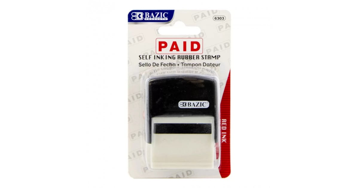 Bazic Products Red Ink Paid Self Inking Rubber Stamp