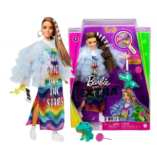 Barbie Extra Doll with Blue Ruffled Jacket and Crocodile