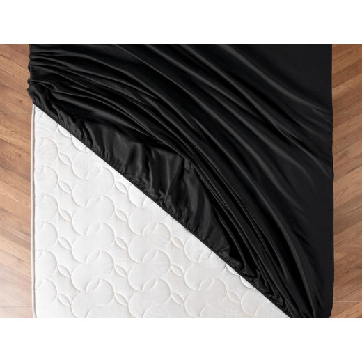 Madame Coco Ciel Double-Size Satin Fitted Sheet, Black Color