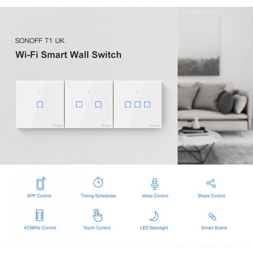 Sonoff T1UK1C-TX WiFi Wall Switches RF Controlled Smart Touch Panel Switch