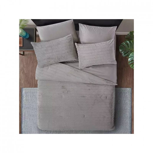 Nova Home Amara Winter Fur Comforter set - King/Super King - Grey 6 Pcs