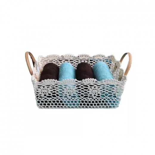 Nova Home Cotton Crochet Basket, Ivory Color, 40x31x15cm