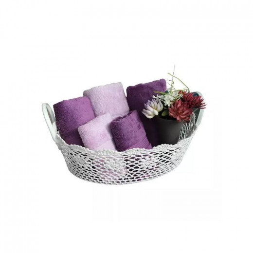 Nova Home Cotton Crochet Basket, White Color, 48x33x15cm