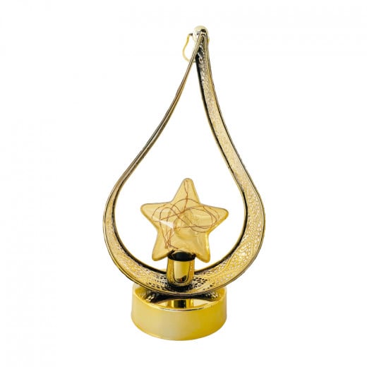 Ramadan Metal Lantern, Star Design, Gold Color, 30*14.5 cm
