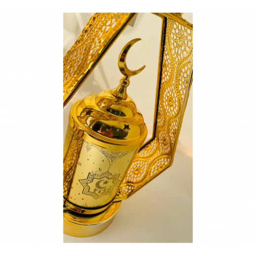 فانوس رمضان معدني, باللون الذهبي 18 * 10.5 * 29.5