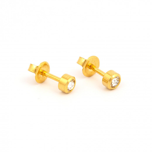 Studex Gold Plated Large Bezel April Crystal Sterilized Ear Studs