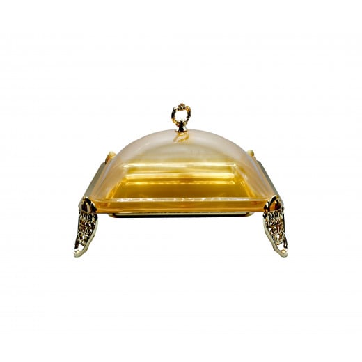 Mew Square Cake Plate with Lid, Gold Color