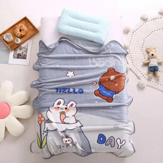 Baby Blanket, Little Bear Design, Grey Color, 138 x 65 Cm