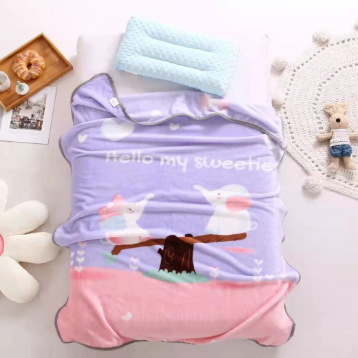 Baby Blanket, Hello My Sweetie, Purple & Pink Color, 138 x 65 Cm