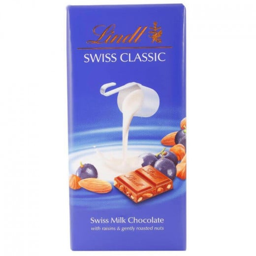 Lindt Swiss Milk Chocolate with Raisins & Roasted Nuts, 12pcs, 100g