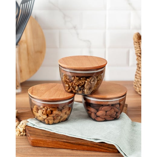 Madame Coco Wooden Lid Storage Container 3 Pieces, 380 Ml