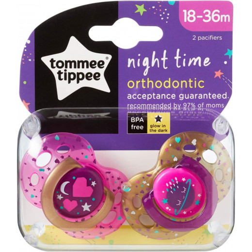 Tommee Tippee 18-36m Night Time Soother Pink, 2 Pieces