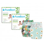 Pure Born Organic Nappies Single Pack, Daisy Design, Size 3, 5.5-8 Kg, 28 Pieces + One Pack Tropic Design