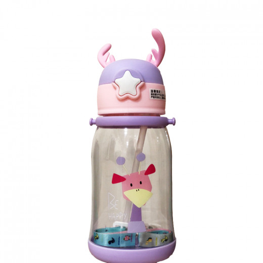 Water Bottle Cute Design, Purple & Pink 600 Ml