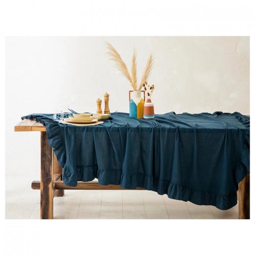 English Home Cotton With Frills Table Cloth, Blue Color, 160*240 Cm