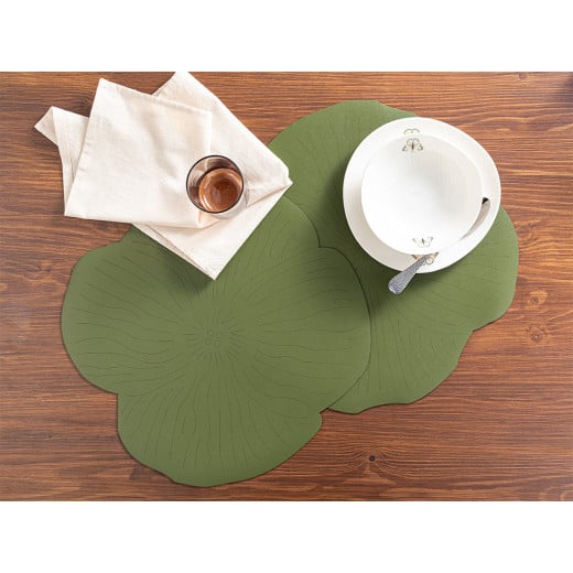 English Home Flowery Artificial Leather Placemat, 40cm, Green, 2 Pieces