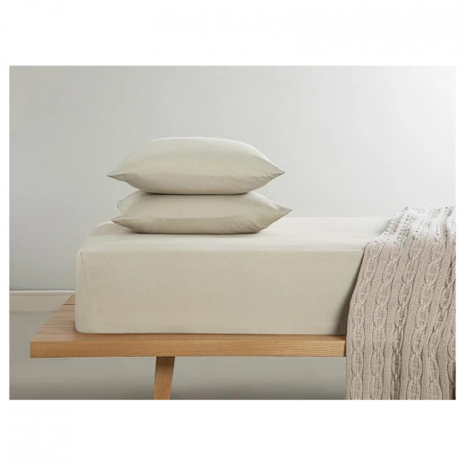 English Home Novella Premium Soft Cotton Double Person Fitted Sheet Set, Beige Color, 160*200 Cm