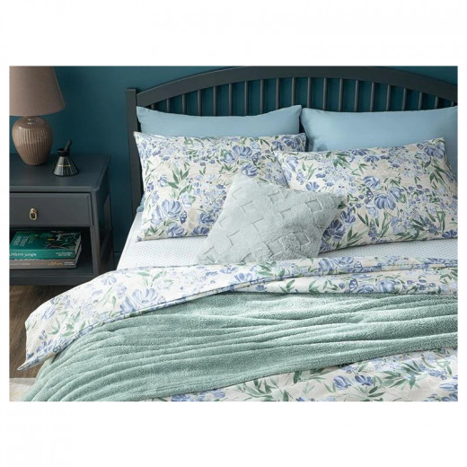 English Home Romantic Bloom Easy Iron Double Duvet Cover Set, Blue Color, Size 200*220, 4 Pieces