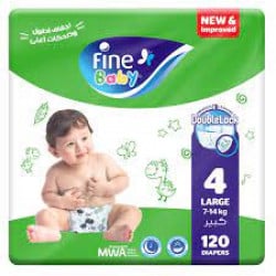 Fine Baby Diapers Double Lock, Size 4 Large ,7-14kg, 120 Diapers