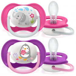 Philips Avent Ultra Air Orthodontic Pacifier With Animal Shapes 6-18 Months For Girls - 2 Pieces