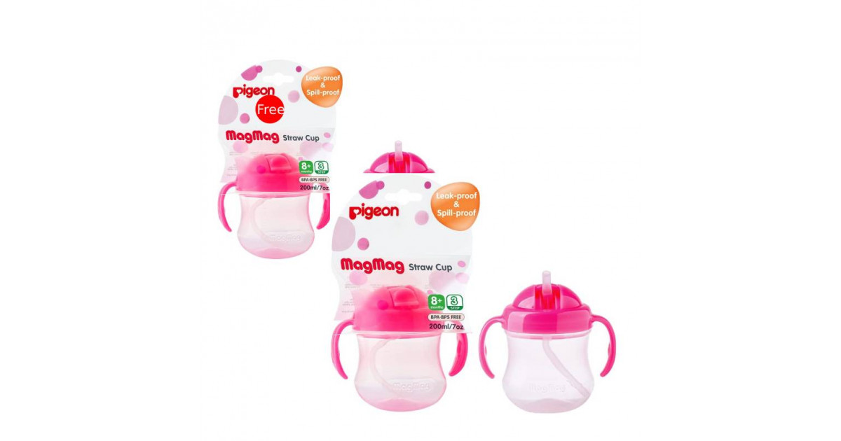 Pigeon 200ml Magmag BPA Free Leak Proof Straw Plastic Cup Pink