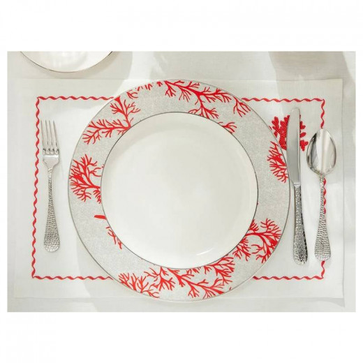 English Home Coral Porcelain Underplate, Gray & Red Color, 32 Cm