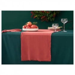 مفرش طاولة بشراشيب لون أحمر داكن حجم 40*150 سم من انجلش هوم