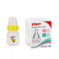 Pigeon Decorated Bottle - (Slim Neck) 50ml  1PC Yellow + Peristaltic Slim Neck Nipple, Small For Free