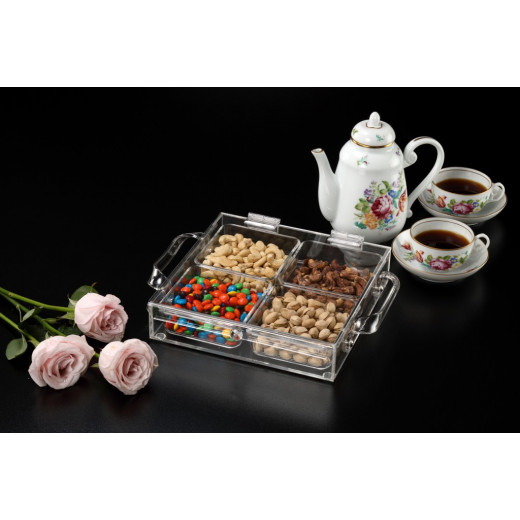 Vague Acrylic Laser Serving Tray with 4 Compartment, 24.5 Cm