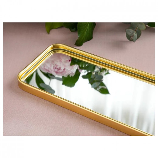 English Home Shaped Metal Mirrored Tray, Gold, 35x12 Cm