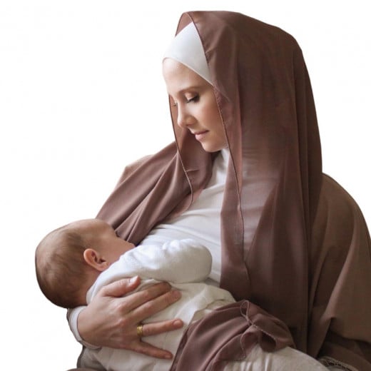 RUUQ Women's Nursing Bodysuit Long Sleeve with Hijab Cap - Ivory - Large