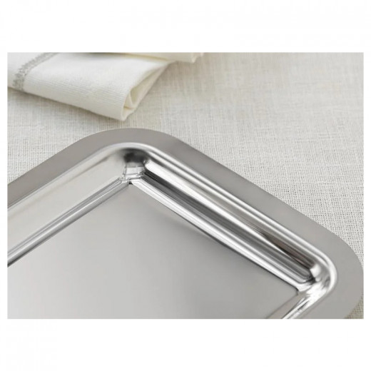 English Home Shiny Metal Baton Tray, Silver, 32x13 Cm